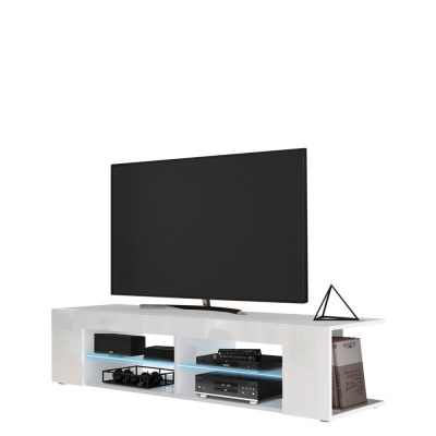 Televizní stolek s LED osvětlením KINSALE 1 - bílý / lesklý bílý