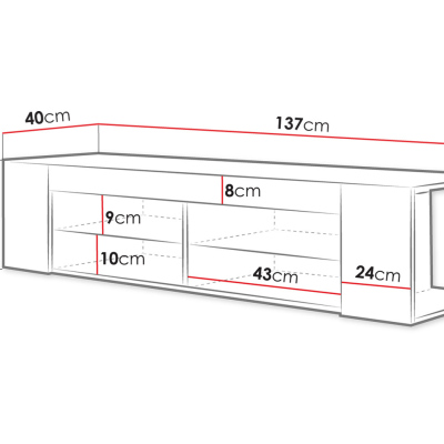 Televizní stolek s LED osvětlením KINSALE 1 - bílý / lesklý bílý