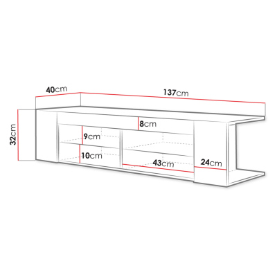 Televizní stolek s LED osvětlením KINSALE 1 - bílý / lesklý bílý