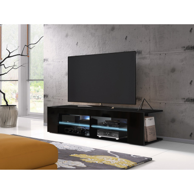 Televizní stolek s LED osvětlením KINSALE 2 - černý / lesklý černý