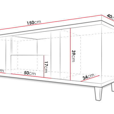 Televizní stolek s LED osvětlením BANTRY - bílý / lesklý bílý / přírodní dýha