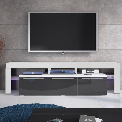 Televizní stolek s LED osvětlením LAME - bílý / lesklý šedý