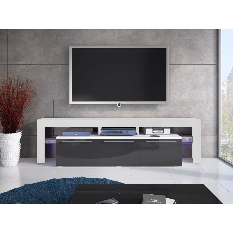 Televizní stolek s LED osvětlením LAME - bílý / lesklý šedý