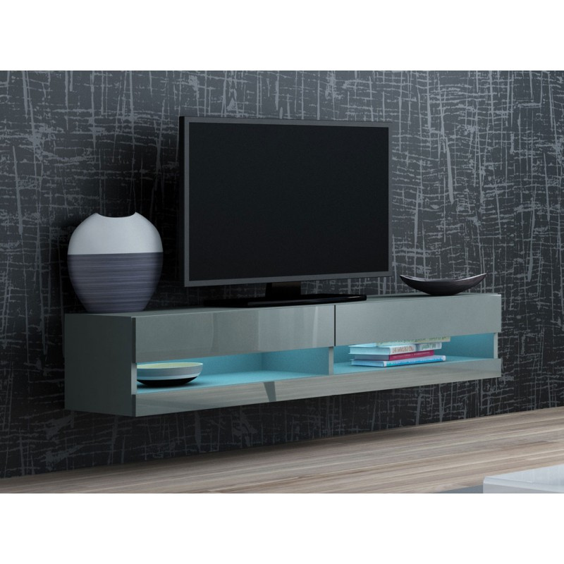 TV stolek s LED modrým osvětlením 140 cm ASHTON 1 - šedý / lesklý šedý