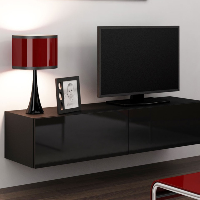 Televizní stolek 140 cm ASHTON - černý / lesklý černý
