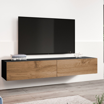 Televizní stolek 180 cm ASHTON - černý / dub wotan