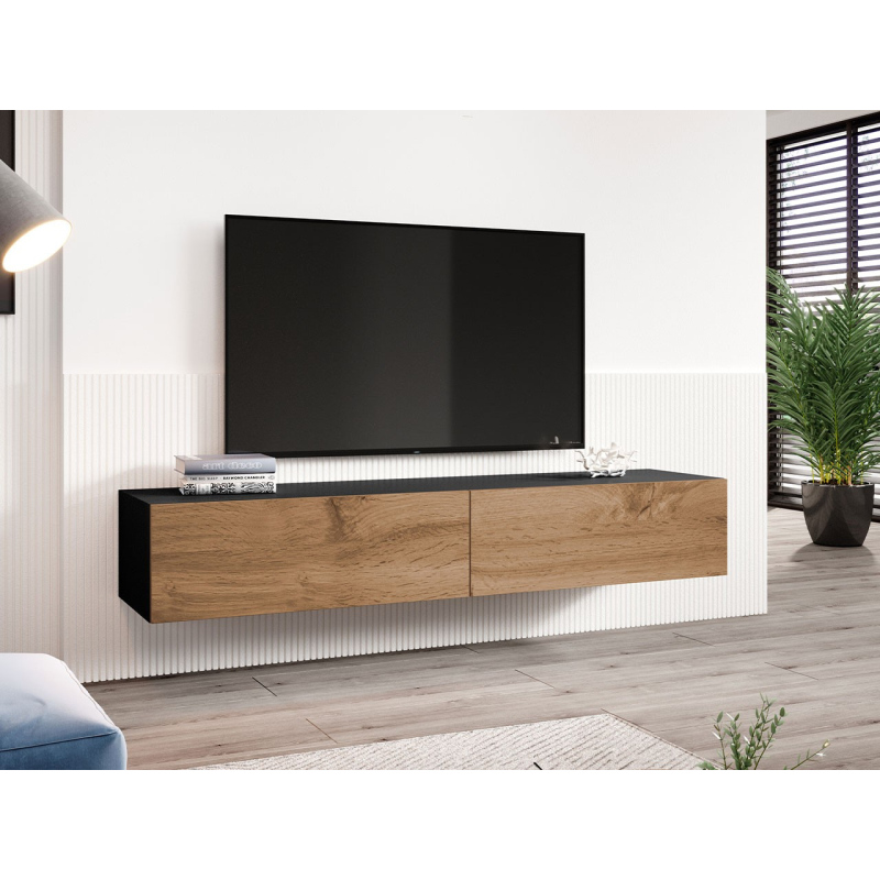 Televizní stolek 180 cm ASHTON - černý / dub wotan