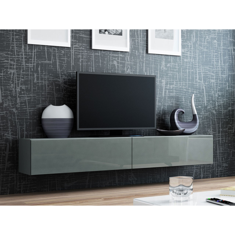 Televizní stolek 180 cm ASHTON - šedý / lesklý šedý