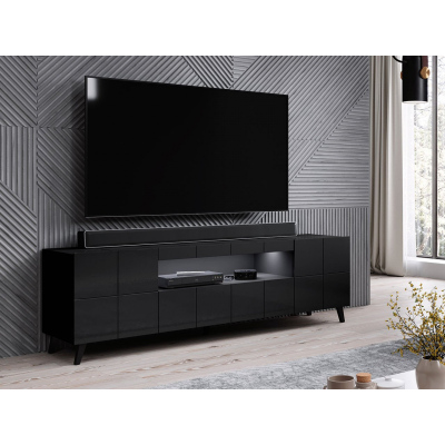 Televizní stolek s LED bílým osvětlením FORMOSA - lesklý černý