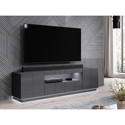 Televizní stolek s LED bílým osvětlením FORMOSA - lesklý grafitový