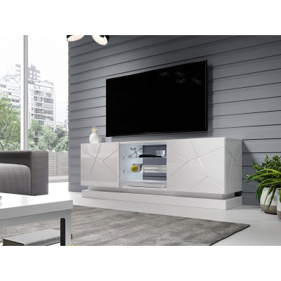 Televizní stolek 160 cm LIMA - bílý / lesklý bílý