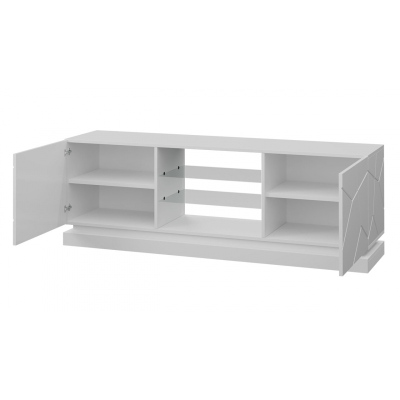 Televizní stolek s LED modrým osvětlením 160 cm LIMA - bílý / lesklý bílý