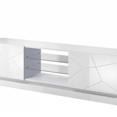Televizní stolek 200 cm LIMA - bílý / lesklý bílý