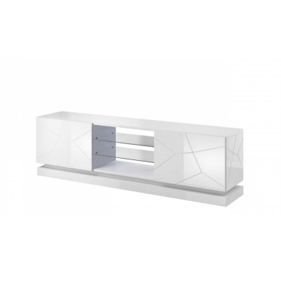 Televizní stolek 200 cm LIMA - bílý / lesklý bílý