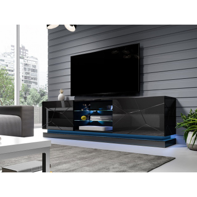 Televizní stolek s LED RGB osvětlením 200 cm LIMA - černý / lesklý černý