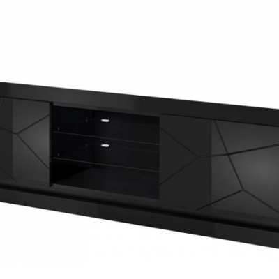 Televizní stolek s LED RGB osvětlením 200 cm LIMA - černý / lesklý černý