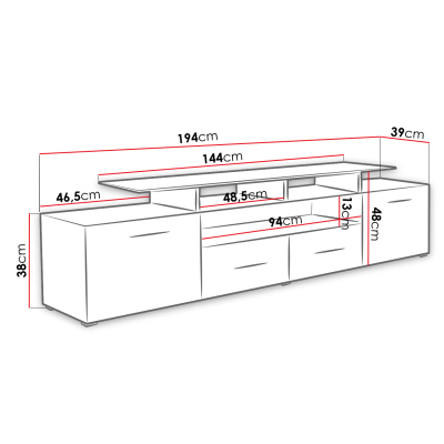 Televizní stolek SOBRAL - bílý / lesklý bílý