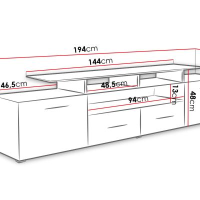 TV stolek s LED bílým osvětlením SOBRAL - bílý / lesklý bílý