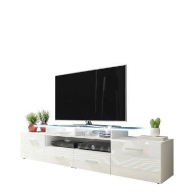 TV stolek s LED bílým osvětlením SOBRAL - černý / lesklý černý
