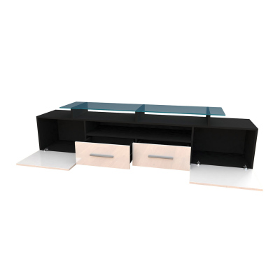 TV stolek s LED bílým osvětlením SOBRAL - černý / lesklý černý