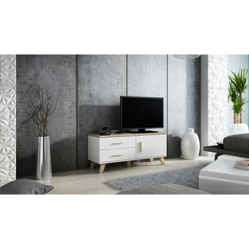 TV stolek 120 cm OLINA - dub sonoma / bílý
