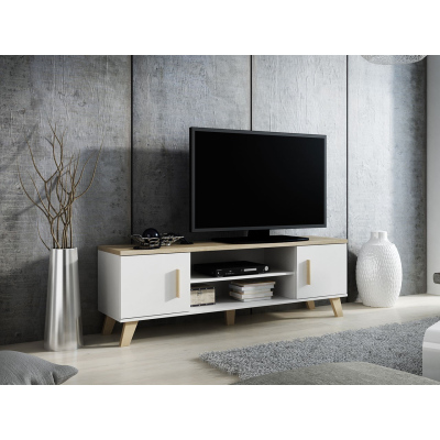 TV stolek 160 cm OLINA - dub sonoma / bílý