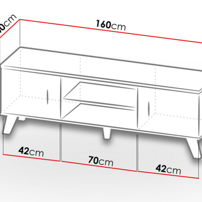 TV stolek 160 cm OLINA - dub wotan / černý