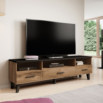 TV stolek 180 cm OLINA - dub wotan / černý