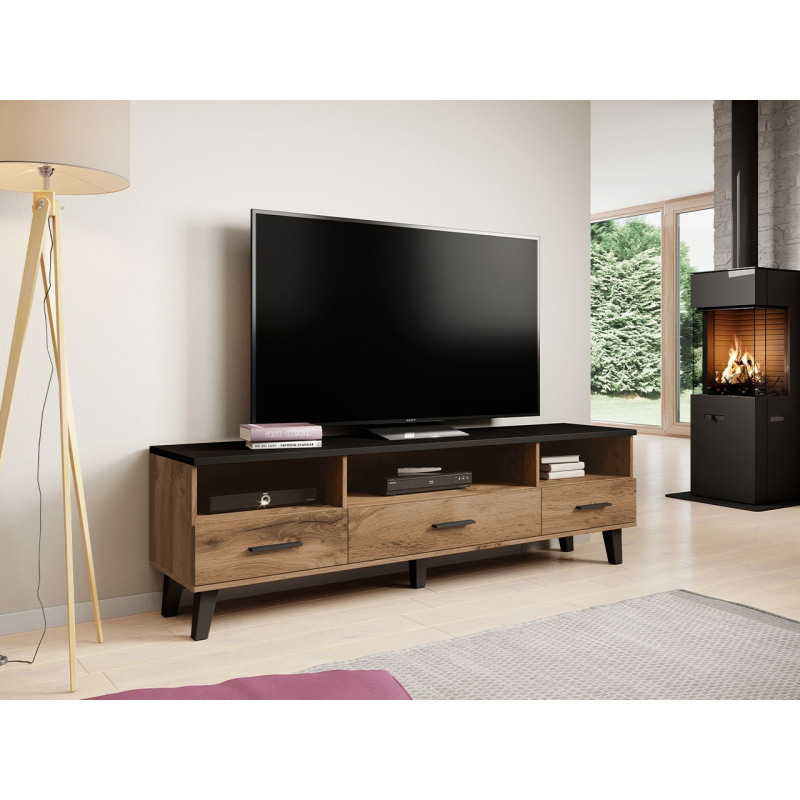 TV stolek 180 cm OLINA - dub wotan / černý