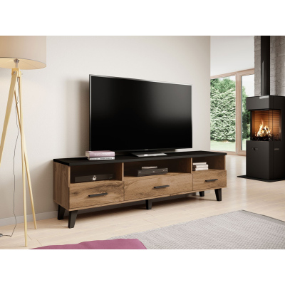 TV stolek 180 cm OLINA - dub wotan / černý