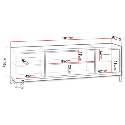 Televizní stolek s LED osvětlením SUCRE 2 - ořech hikora / černé nožky