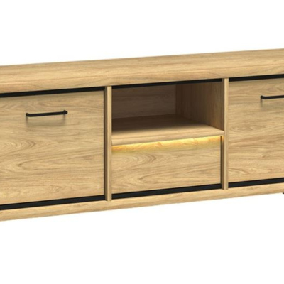 Televizní stolek s LED osvětlením SUCRE 1 - ořech hikora / černé nožky