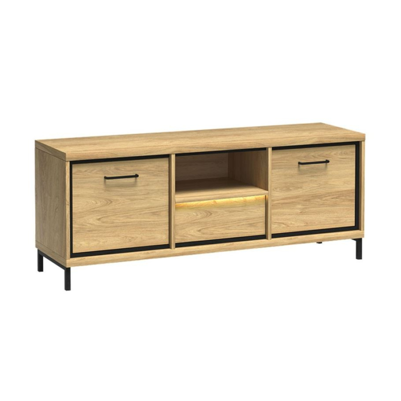 Televizní stolek s LED osvětlením SUCRE 1 - ořech hikora / černé nožky