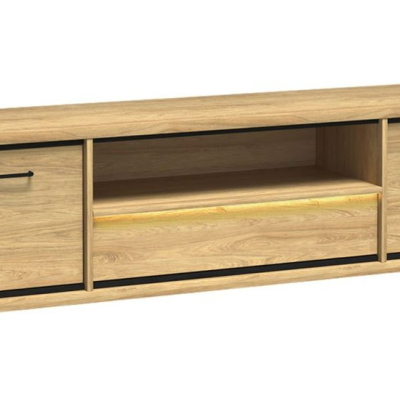 Televizní stolek s LED osvětlením SUCRE 2 - ořech hikora / černé nožky