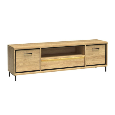 Televizní stolek s LED osvětlením SUCRE 2 - ořech hikora / černé nožky