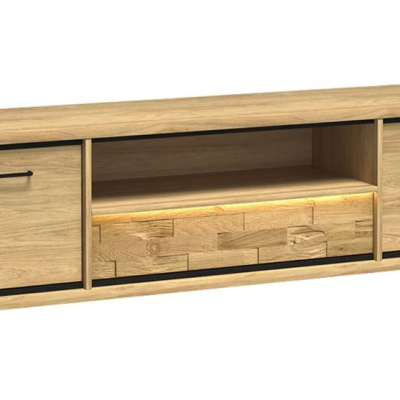 Televizní stolek s LED osvětlením SUCRE 2 - ořech hikora / dub / černé nožky