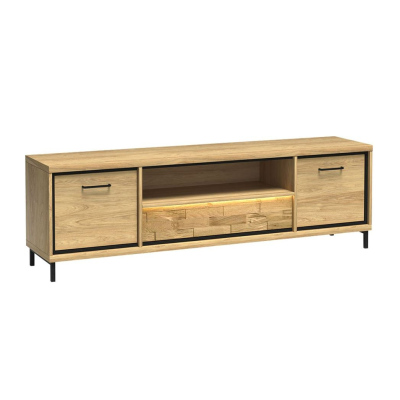 Televizní stolek s LED osvětlením SUCRE 2 - ořech hikora / dub / černé nožky