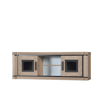 Prosklený TV stolek ARIKA - 137 cm, dub sonoma