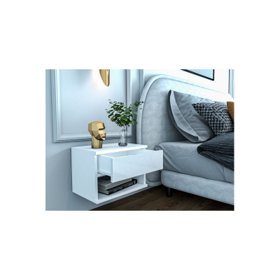 Závěsný noční stolek BANDON - bílý / lesklý bílý