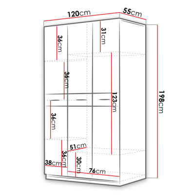 Kombinovaná šatní skříň 120 cm GORT - bílá / lesklá bílá / lesklá růžová