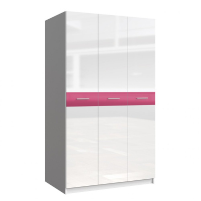 Kombinovaná šatní skříň 120 cm GORT - bílá / lesklá bílá / lesklá růžová