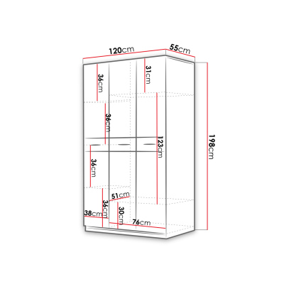 Kombinovaná šatní skříň 120 cm GORT - bílá / lesklá bílá / lesklá tyrkysová