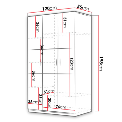 Šatní skříň 120 cm GORT - bílá / lesklá bílá