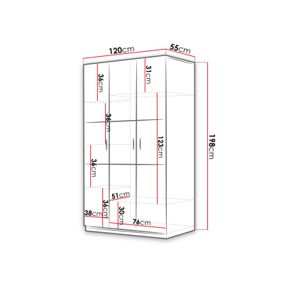 Šatní skříň 120 cm GORT - bílá / lesklá bílá