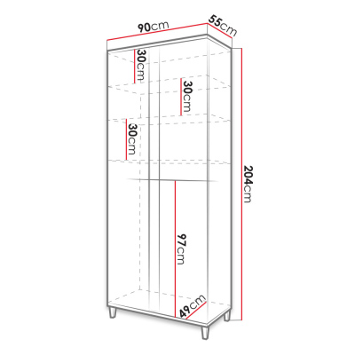 Šatní skříň 90 cm s LED osvětlením BANTRY - bílá / lesklá bílá / přírodní dýha