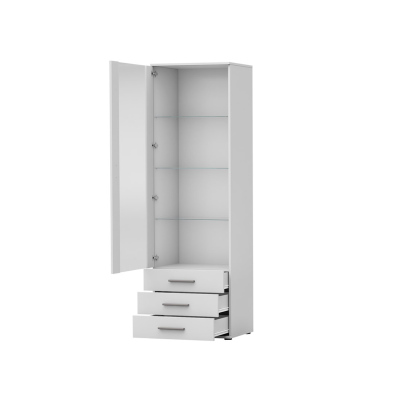 Prosklená skříň s LED bílým osvětlením KARA - bílá / lesklá bílá