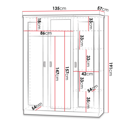 Šatní skříň 135 cm se zrcadlem MERLO - dub