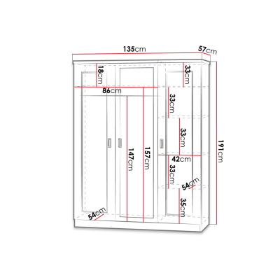 Šatní skříň 135 cm se zrcadlem MERLO - dub