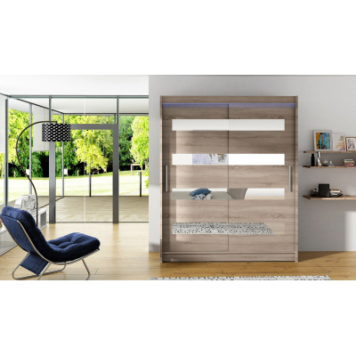 Šatní skříň 150 cm se zrcadlem a LED osvětlením ELADIO 13 - dub lanýž