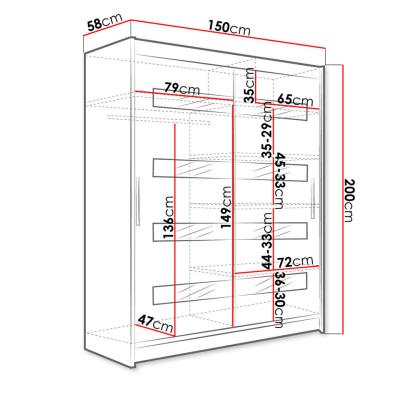 Šatní skříň 150 cm se zrcadlem a LED osvětlením ELADIO 13 - dub lanýž
